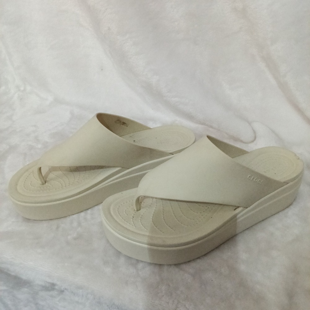 Crocs LiteRide Platform Flip Flops Cream Bone Wedge Sandals Womens 10